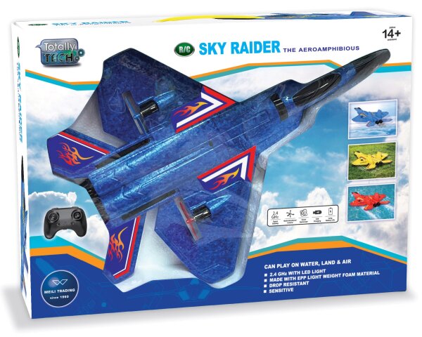 Sky Raider Flugzeug 2.4 GHz blau leicht steuerbar für Wasser und Boden