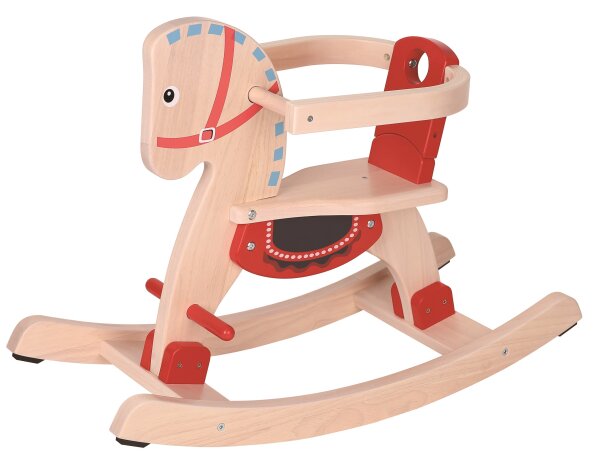 Klassisches FSC Schaukelpferd für Kinder ab 1 Jahr mit abnehmbarem Sicherheitsbügel