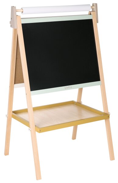 FSC-zertifizierte Standtafel mit Papierrolle und Kreide für kreative Ideen