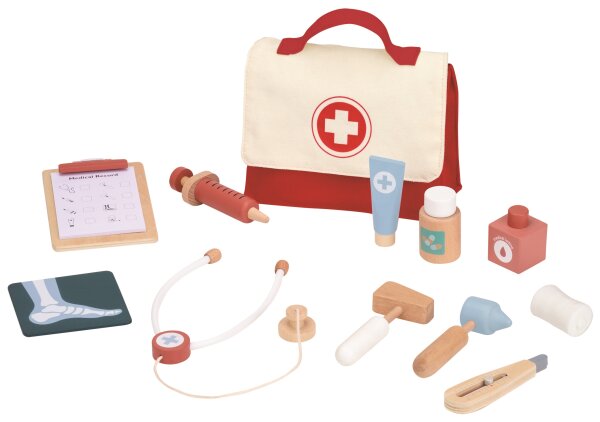 Hochwertiger Arztkoffer aus Stoff mit 13-teiligem Zubehör für Rollenspiele
