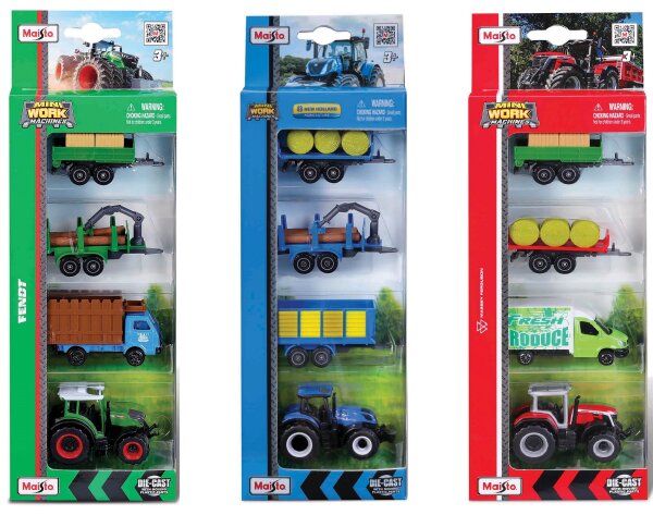 Maisto Farm 4er-Set Traktoren und Lieferwagen aus Metall und Kunststoff