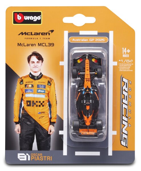 McLaren F1 MCL39 1/64 Piastri 2025 Modell von Bburago detailgetreu in Blisterkarte