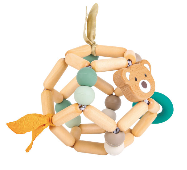 Bunter Greifling Bär Activity aus FSC-Buchenholz mit Rassel für Babys