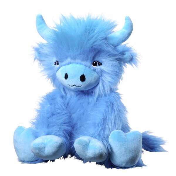 Flauschige Hochlandkuh 25cm blau - Kuscheltier für kleine Tierfans