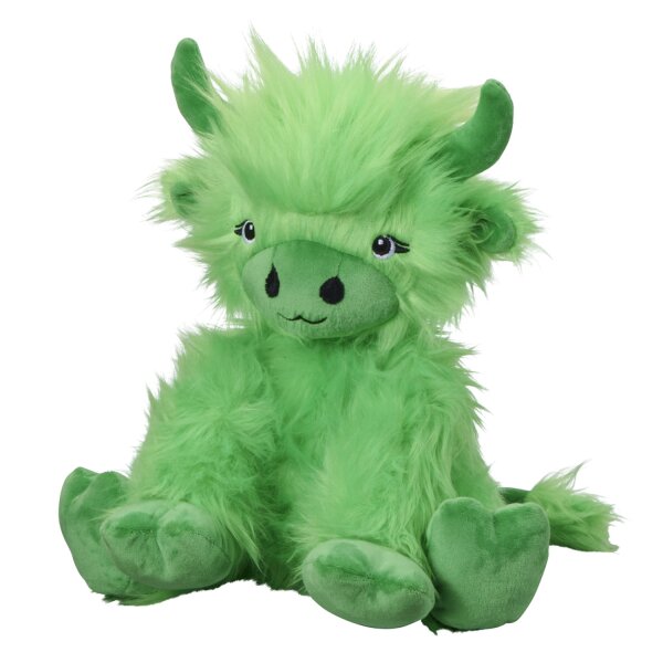 Flauschige grüne Hochlandkuh 25cm Kuscheltier für kleine Tierfans