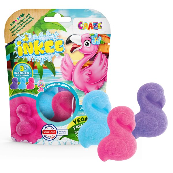 Inkee Flamingo Bath Bombs Multipack 3 Pieces with Jojoba Oil and Gum Scent