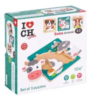 Swiss Animal Puzzle Set for Kids - 3 Pieces for Motor...