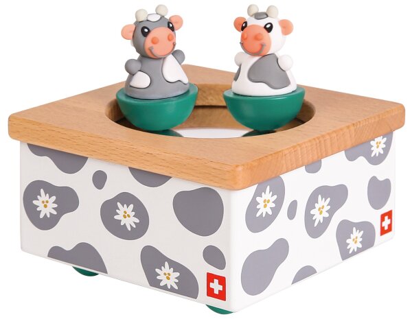 Hübsche Holz-Musikdose Kuh mit herzigen Figuren und beruhigender Melodie