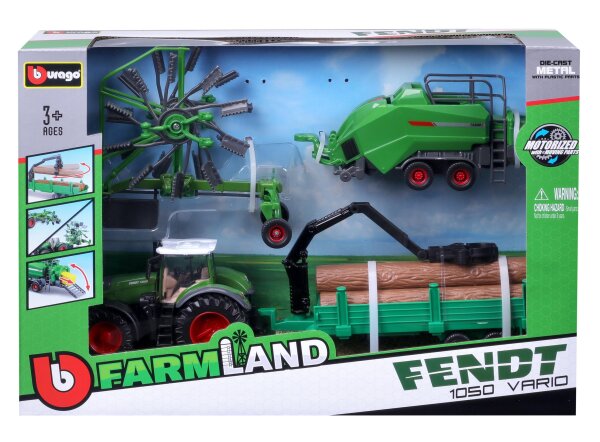 Fendt Traktor-Set mit 3 Anhängern von Bburago für kleine Bauherren
