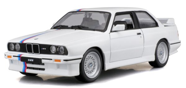 BMW M3 E30 1988 1/24 Modellauto Weiss mit Öffnenden Türen und Steuer