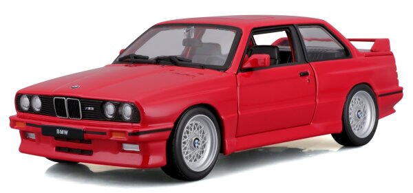 BMW M3 E30 1988 Modellauto 1:24 rot mit funktionierendem Steuer und Öffnungsfunktionen