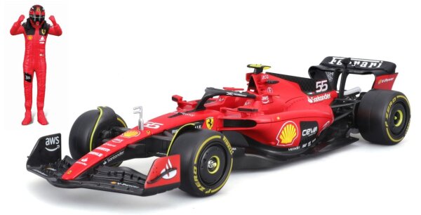 Ferrari F1 SF-23 1/24 Modell mit Sainz Figur - Hochwertiger Metallwagen