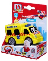 Kleine Rettungsfahrzeuge mit Freilauf, Blaulicht und Sirene für BB Junior