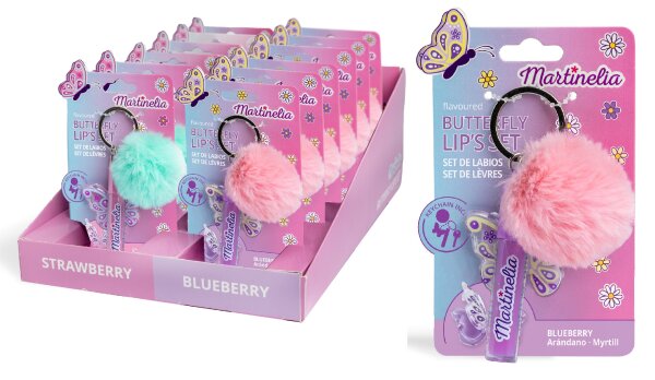 Butterfly & Pompom Lippen Set mit Balsam und Gloss für süße Lippen