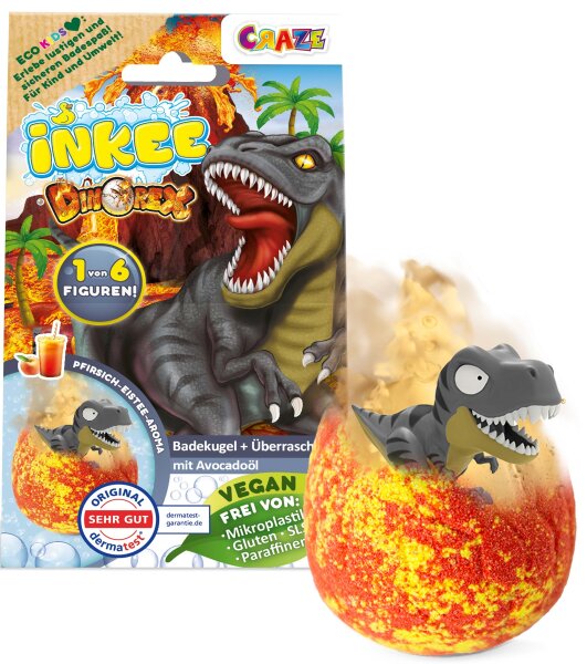 Dino Überraschungs-Badekugel für Dino-Fans mit süßem Pfirsich-Aroma