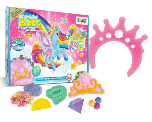 INKEE Galupy Unicorn Badespaß Box mit Badebomben und Schwamm-Krone