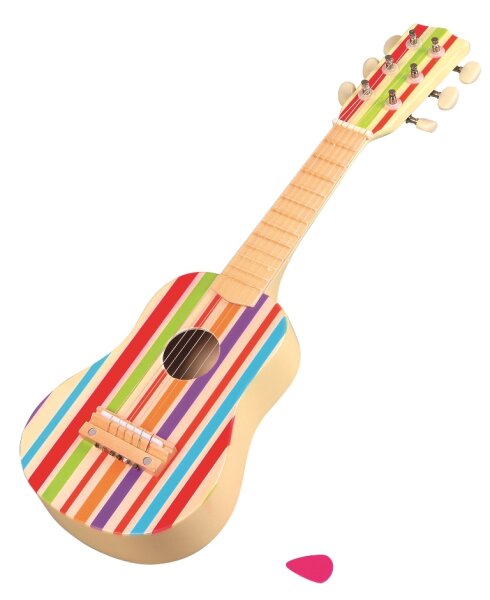 Schöne Holzgitarre mit Farbmuster für Kinder inkl. Plektrum und stimmbar