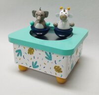 Musikdose Elefant & Giraffe aus Holz mit tanzenden Figuren und beruhigender Melodie