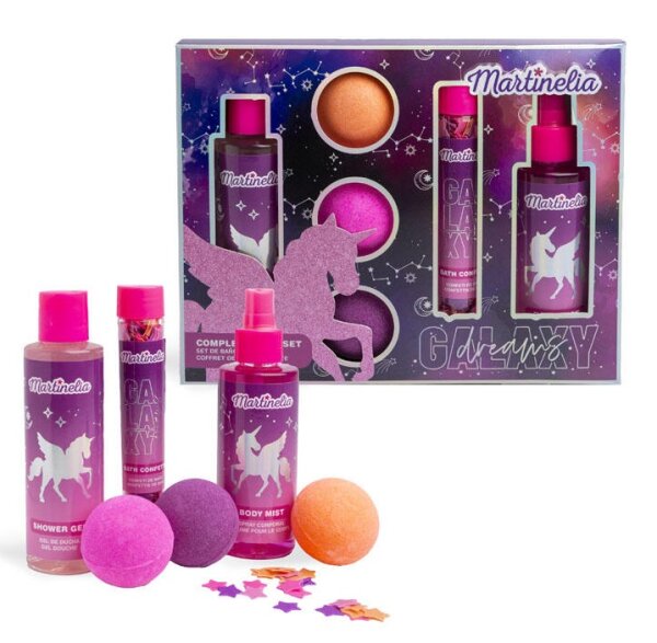 Galaxy Dreams Cosmic Bath Set mit Körpermilch, Duschgel und Badebomben
