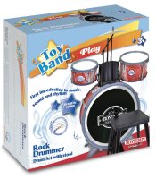 Bontempi Schlagzeug rot/schwarz mit Stuhl und Pedal Made...