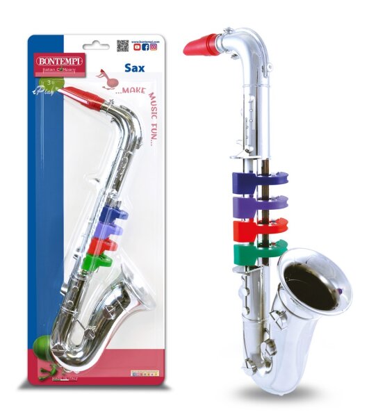 Saxophon 36cm mit 4 farbigen Tasten im Blister - Made in Italy