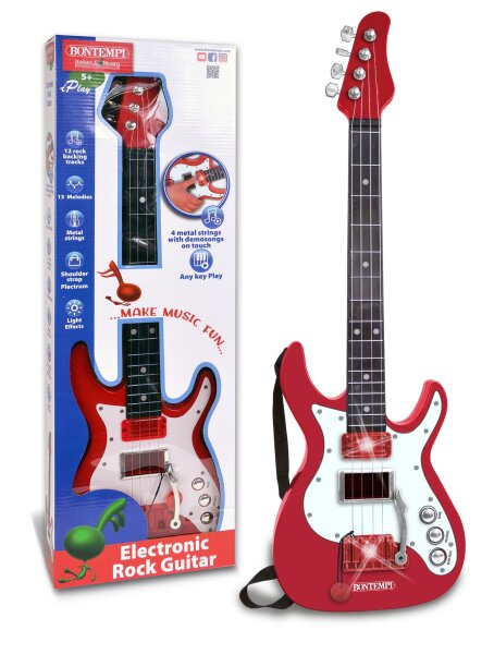 Elektronische Rock Gitarre rot mit 6 Saiten und 8 Demosongs