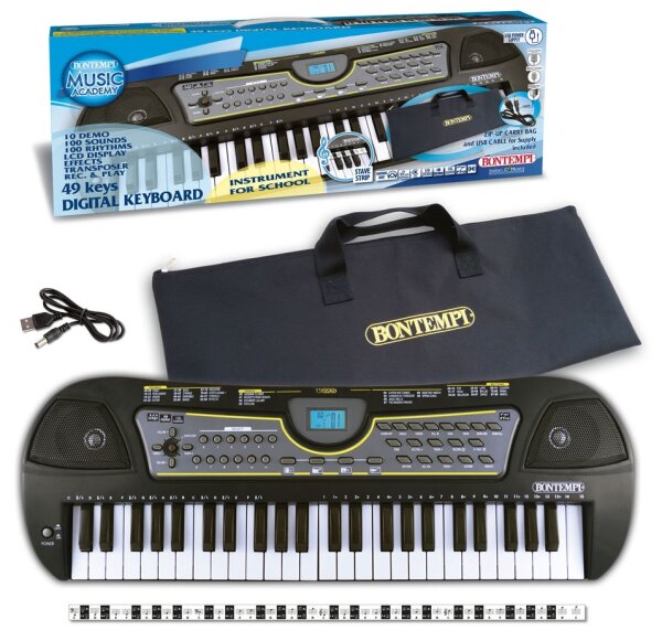 Digitales Keyboard 49 Tasten mit USB, 100 Sounds, Tragetasche und mehr