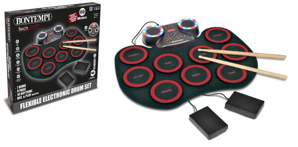 Flexible Electronic Drum Kit with 9 Pads and 10 Rhythms for Beginners
