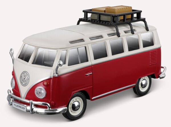 VW-Bus Samba T1 1/24 rot mit Dachträger und Gepäck von Maisto