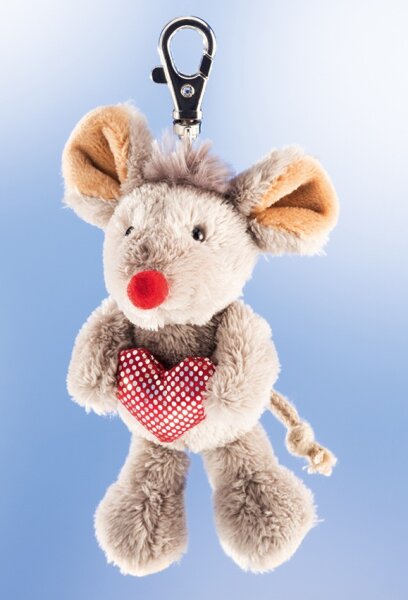 Niedlicher Maus-Anhänger mit Herz und Karabiner aus hochwertigem Plüsch