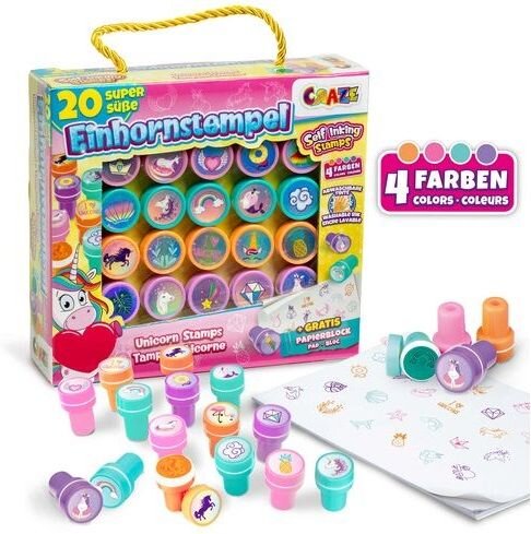 CRAZE Stempel Einhorn Set 20 Stück mit abwaschbarer Farbe im Koffer