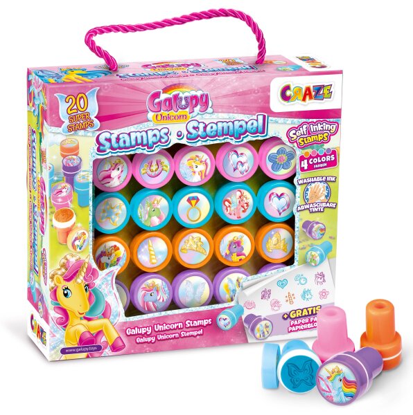 Galupy Unicorn Stempelset 20 selbstfärbende Stempel in 6 Farben für kreative Projekte