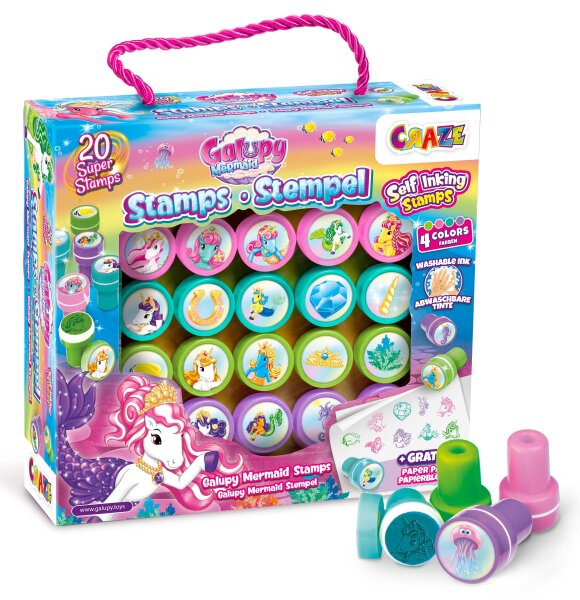 Galupy Mermaid Stempelset 20 selbstfärbende Stempel in 6 Farben für kreative Projekte