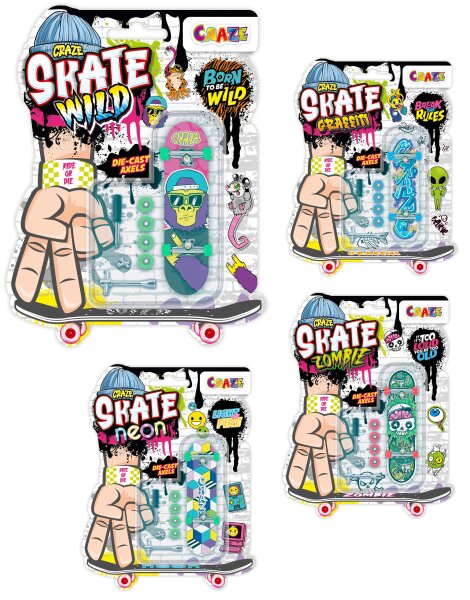 Finger-Skateboard Single Mix von CRAZE mit einzigartigen Designs und Zubehör