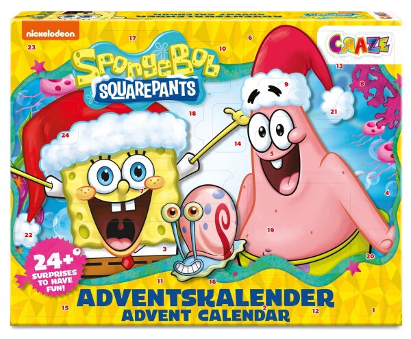 Sponge Bob Adventskalender mit 24 hochwertigen Spielzeugen und Schreibwaren