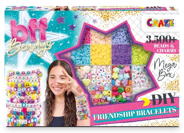 BFF Beadys Mega Box mit 3000 bunten Beadys und Charms für kreative Bastelprojekte