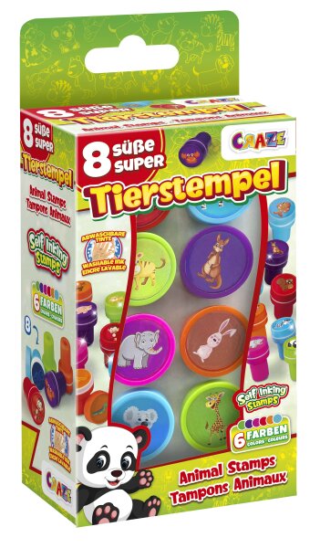 Craze 8er-Set Tierstempel in 6 Farben - Süße Tiermotive für kreative Bastelprojekte