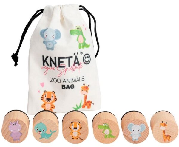 KNETÄ Holzstempel-Set Zoo Tiere für Kinder ab 1 Jahr, 6 Stempel