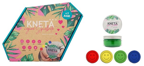 KNETÄ 4er Set Vegane Knetmasse für Kinder ab 1 Jahr in Rot Gelb Grün Blau