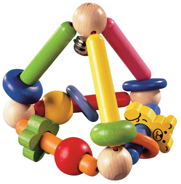 Bunter Greifling Dazzle aus Buchenholz mit Glöckchen für kleine Hände