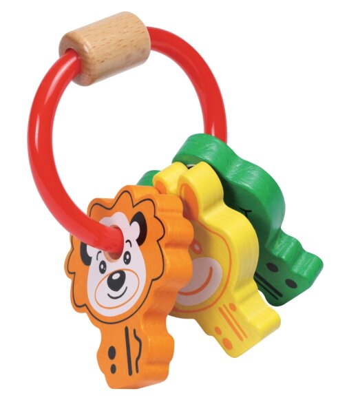 Greifling mit Tier-Schlüssel aus Buche - Hochwertiges Holzspielzeug für Kinder