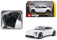 Porsche Taycan Turbo S 1/24 Model Car White with Opening Doors and Steering