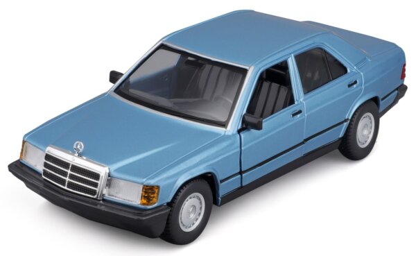 Mercedes Benz 190E 1987 Modellauto 1:24 Blau mit Öffnenden Türen und Steuer