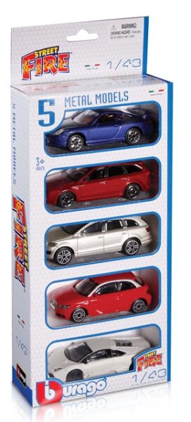Street Fire 1/43 5er-Pack Zinkguss Modellautos für Burago Spielgaragen