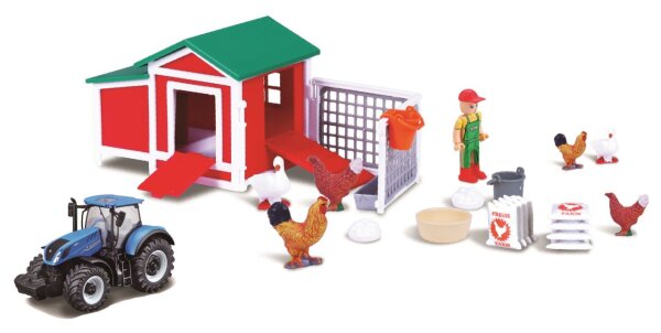 Bburago Hühnerstall mit Traktor und Zubehör für kreative Spielstunden
