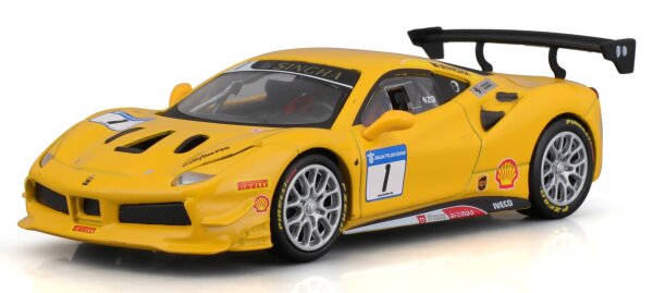 Ferrari Racing 488 Challenge 1/43 Gelb Bburago Detailgetreu in Plexiglas