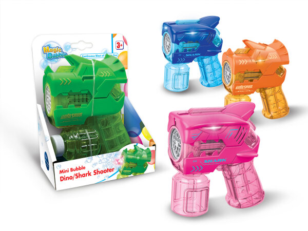 Mini Dino und Shark Seifenblasenpistolen mit Lichteffekten in 4 Farben