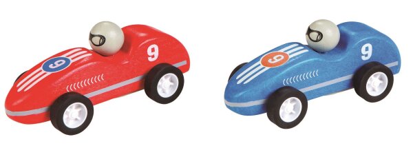 Holz Rennauto mit Rückzugmotor in Rot und Blau für spannende Spielstunden