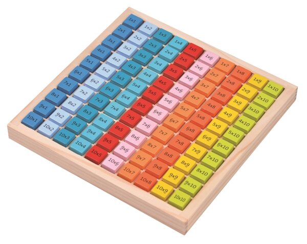 Hochwertige Holz-Multiplikations-Tabelle 10x10 in bunten Farben für Kinder