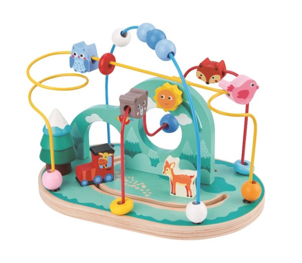 Bunte Motorikschleife Wald mit Lok und tanzenden Tieren für Kinder